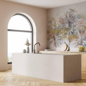 Fotobehang - Grey palms - plant motif in an abstract composition with patterns