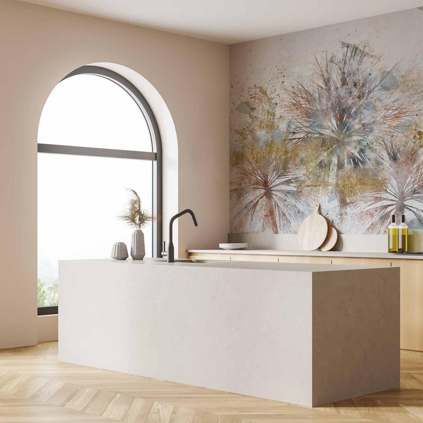 Fotobehang - Grey palms - plant motif in an abstract composition with patterns