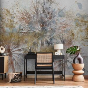 Fotobehang - Grey palms - plant motif in an abstract composition with patterns