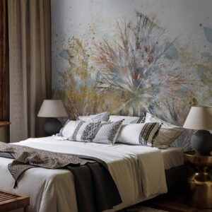 Fotobehang - Grey palms - plant motif in an abstract composition with patterns