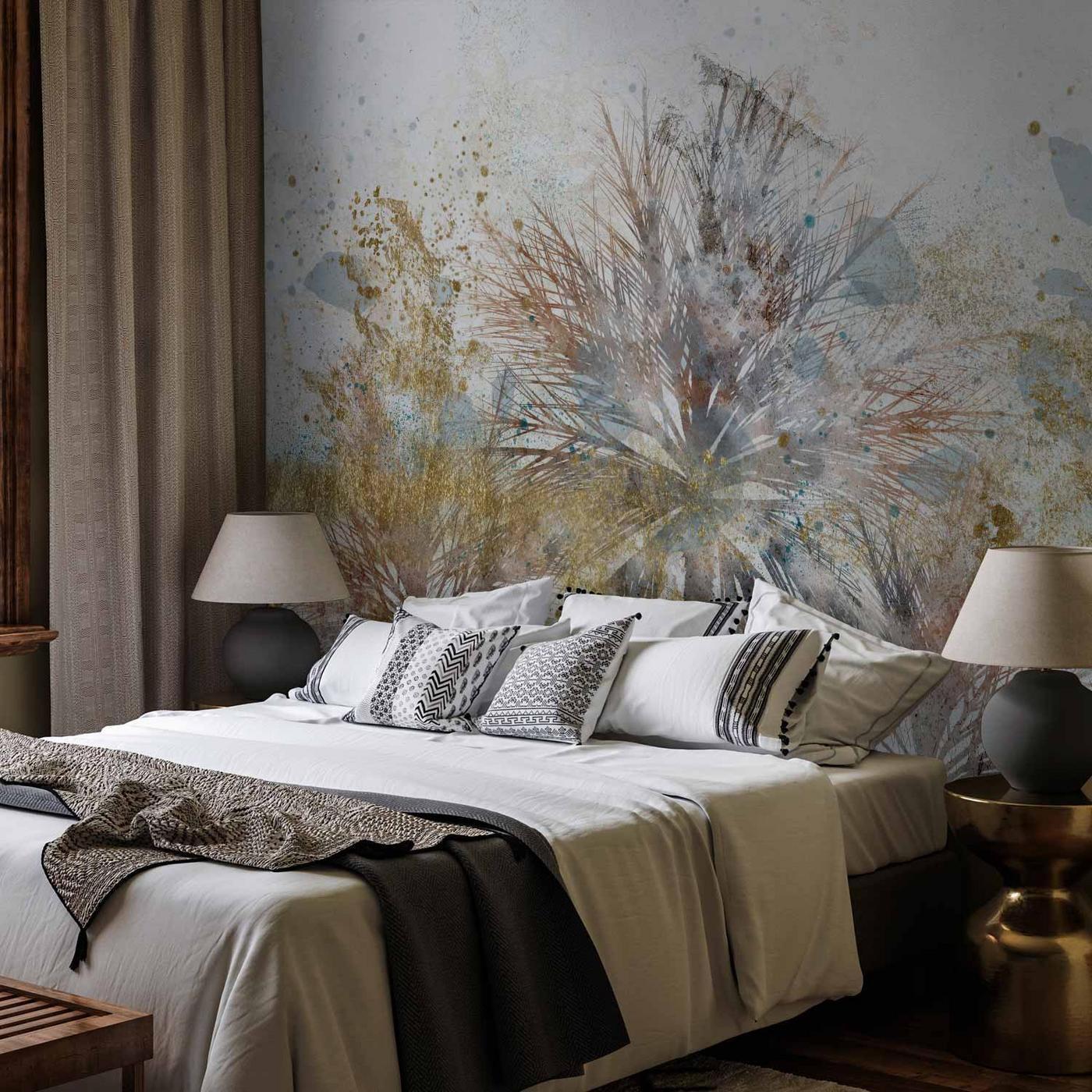 Fotobehang - Grey palms - plant motif in an abstract composition with patterns