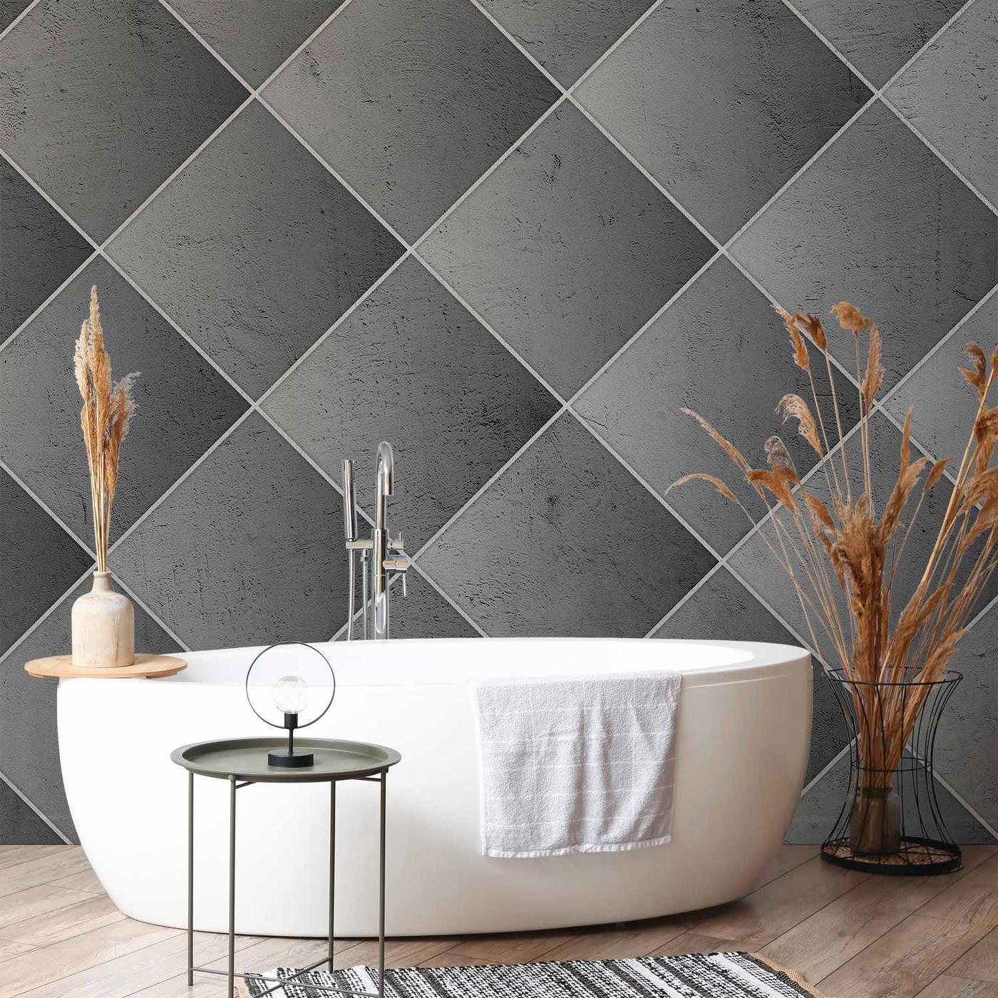 Fotobehang - Grey symmetry - geometric concrete pattern with white joints
