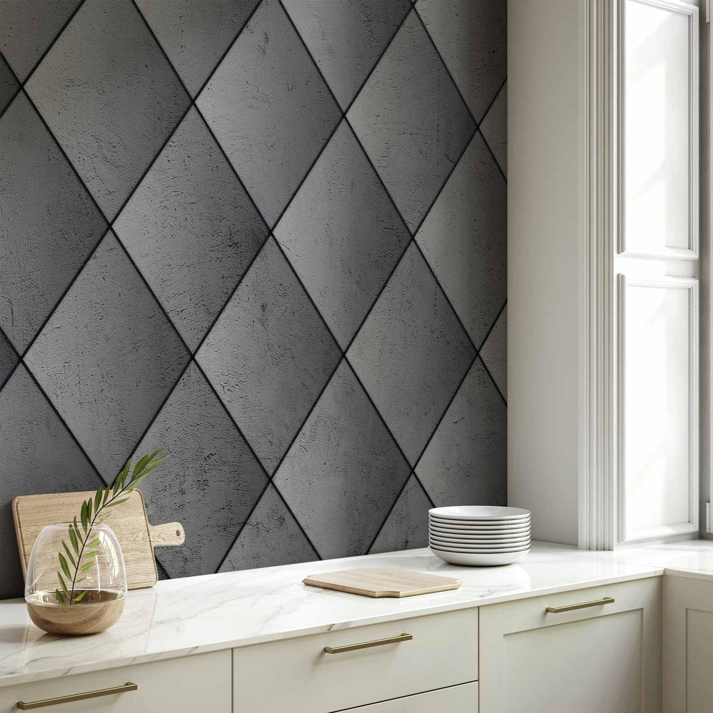 Fotobehang - Grey symmetry - geometric pattern in concrete pattern with black joints