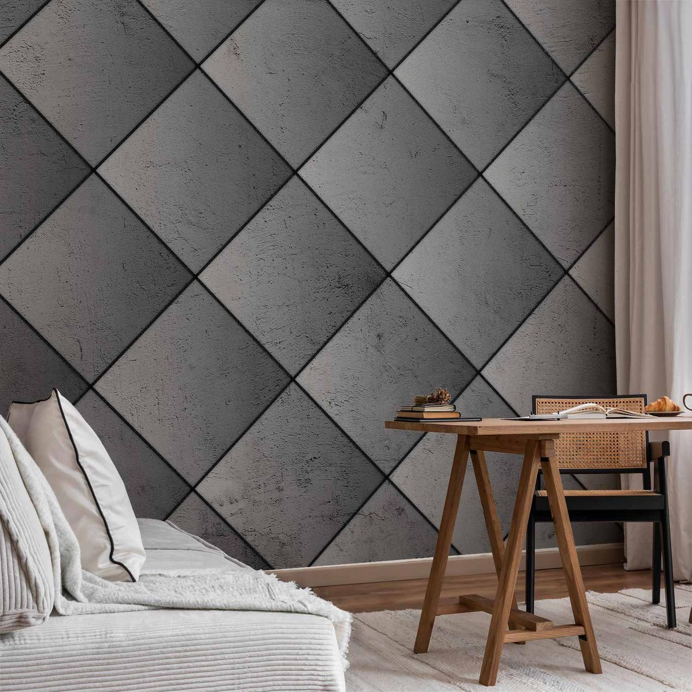Fotobehang - Grey symmetry - geometric pattern in concrete pattern with black joints