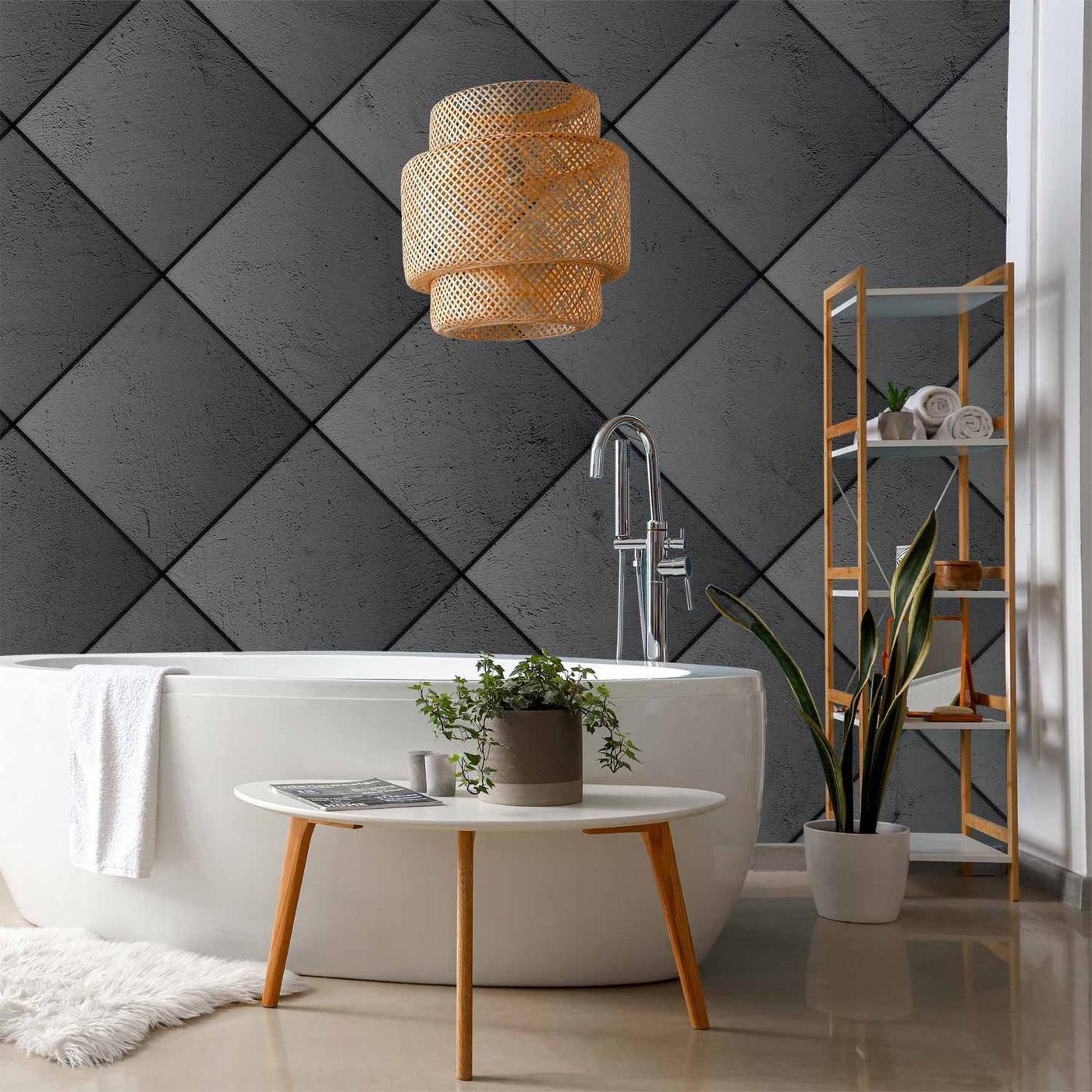 Fotobehang - Grey symmetry - geometric pattern in concrete pattern with black joints