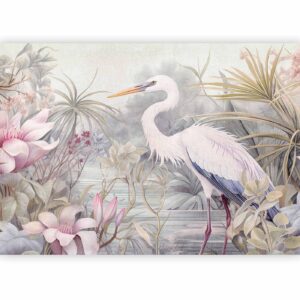 Fotobehang - Heron wading in a pond - illustration in bright colours