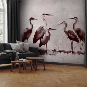 Fotobehang - Herons painted with ink
