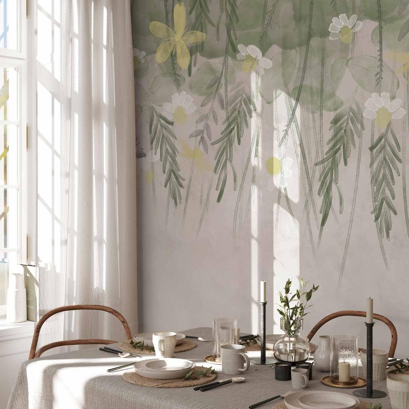 Fotobehang - Home herbarium - subtle floral motif with flowers in watercolour style