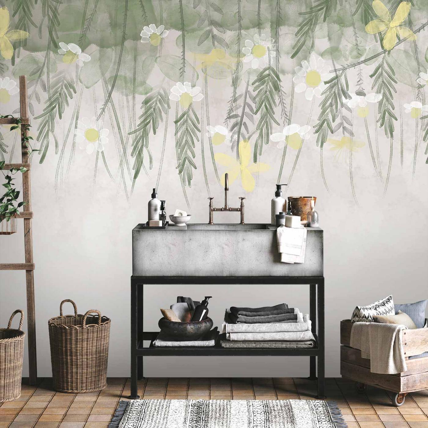 Fotobehang - Home herbarium - subtle floral motif with flowers in watercolour style