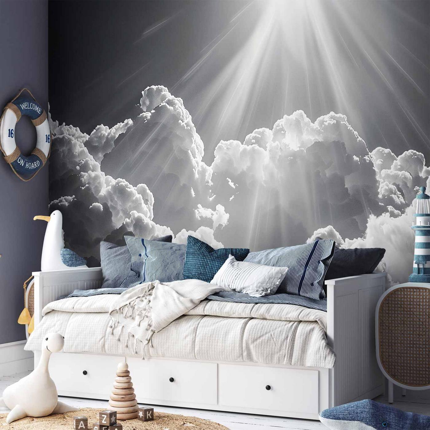 Fotobehang - Hope in the Clouds: Inspiring Rays of the Sun – Awaken Emotions