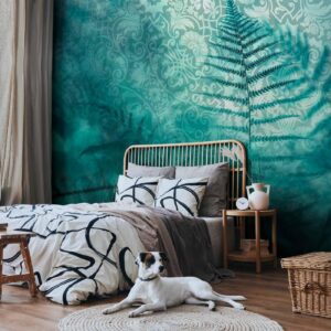 Fotobehang - In a forest retreat - abstract composition with ferns and patterns