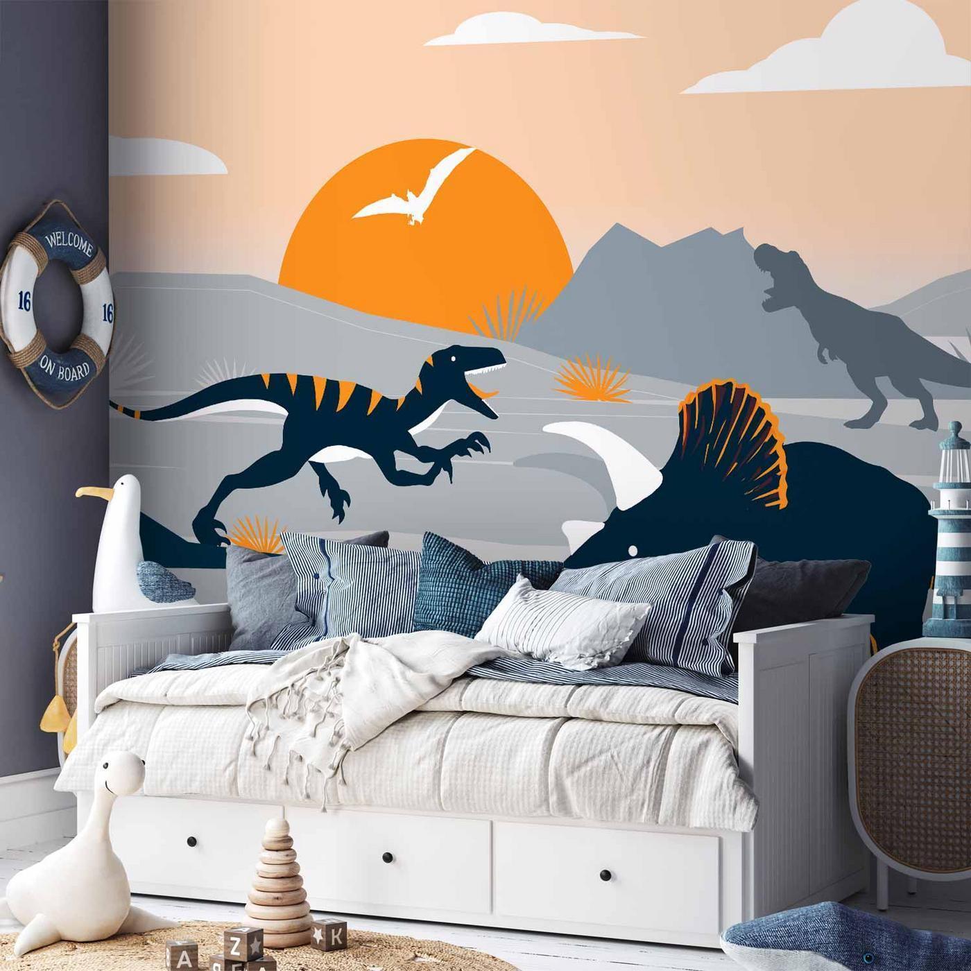 Fotobehang - Last dinosaurs with orange - abstract landscape for a room