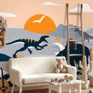 Fotobehang - Last dinosaurs with orange - abstract landscape for a room