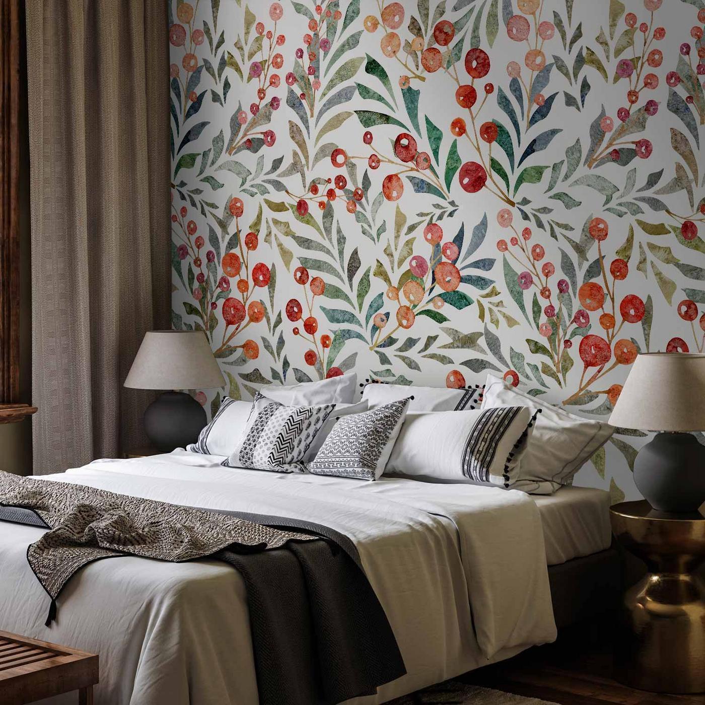 Fotobehang - Leaves of Red Berries