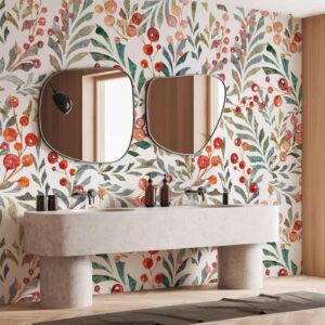 Fotobehang - Leaves of Red Berries