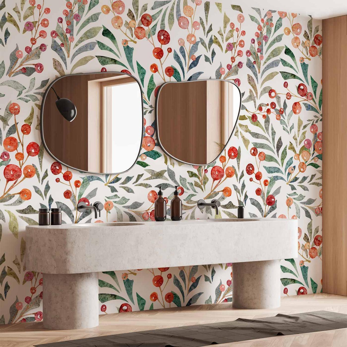 Fotobehang - Leaves of Red Berries