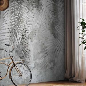 Fotobehang - Light and shadow - grey and white composition with floral motif and pattern