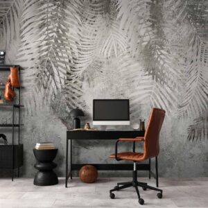 Fotobehang - Light and shadow - grey and white composition with floral motif and pattern