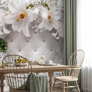 Fotobehang - Lilies and Quilted Background