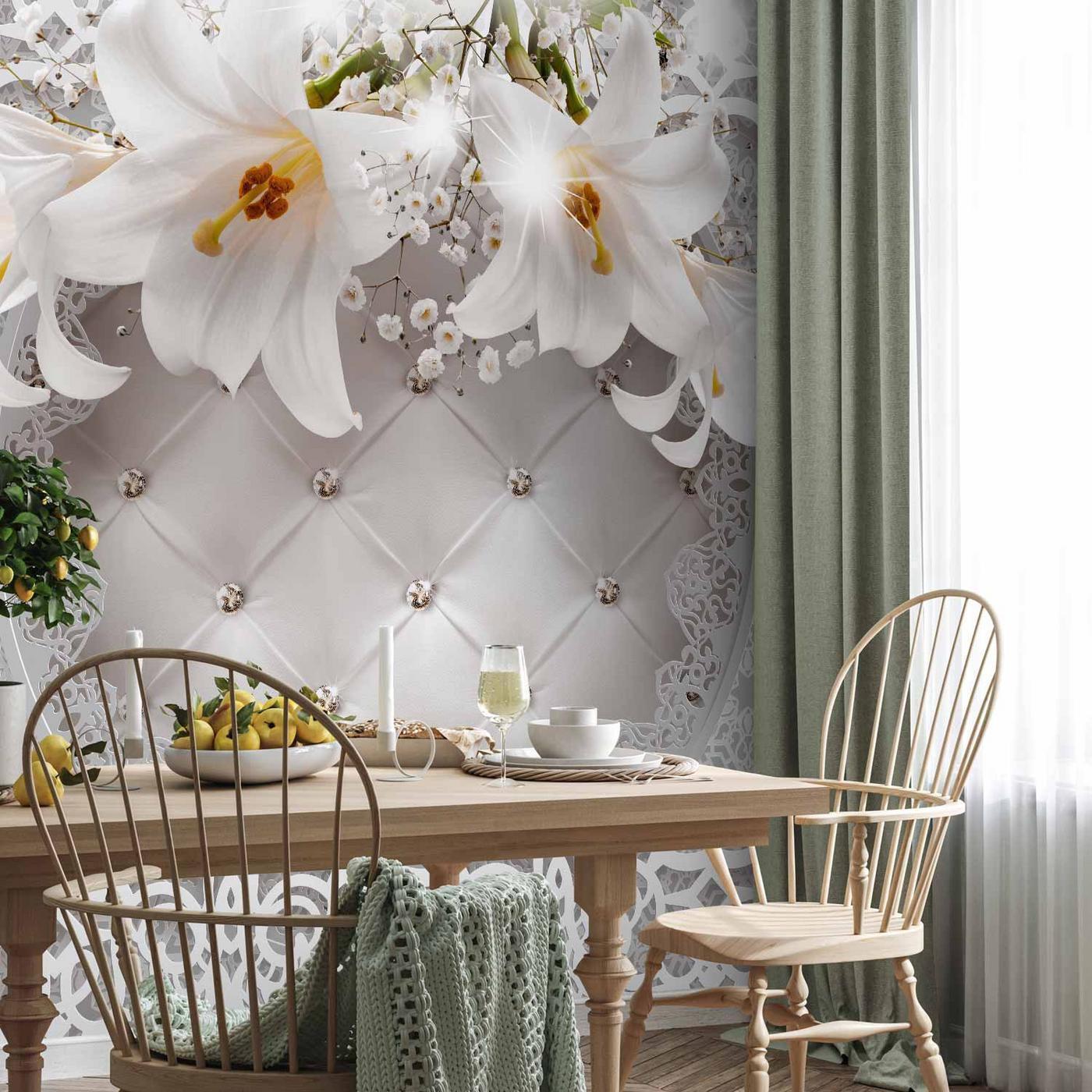 Fotobehang - Lilies and Quilted Background