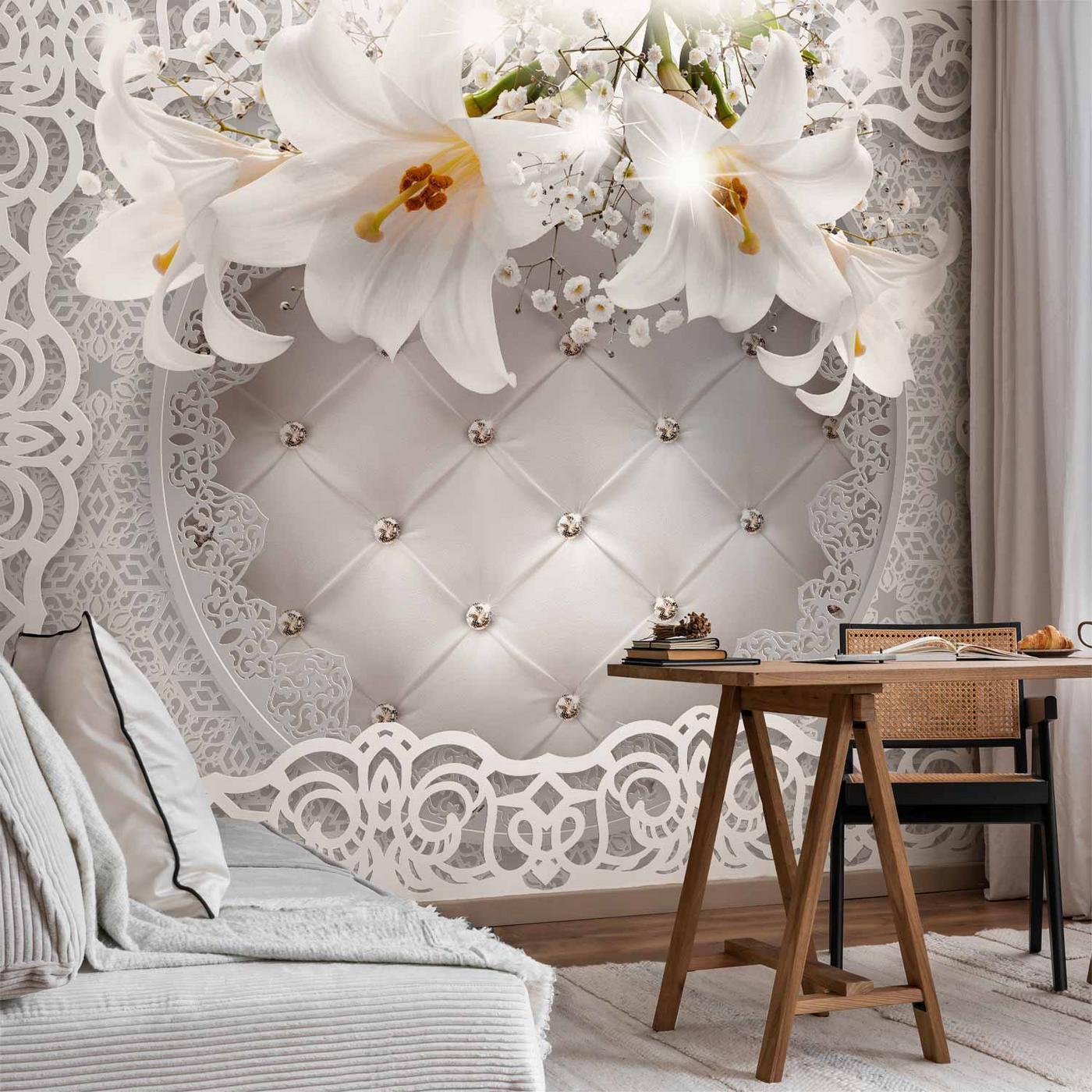 Fotobehang - Lilies and Quilted Background
