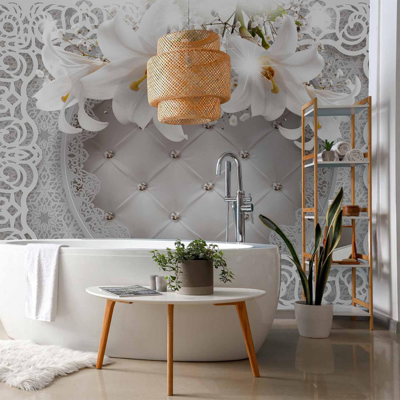 Fotobehang - Lilies and Quilted Background