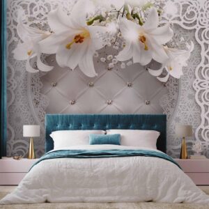 Fotobehang - Lilies and Quilted Background