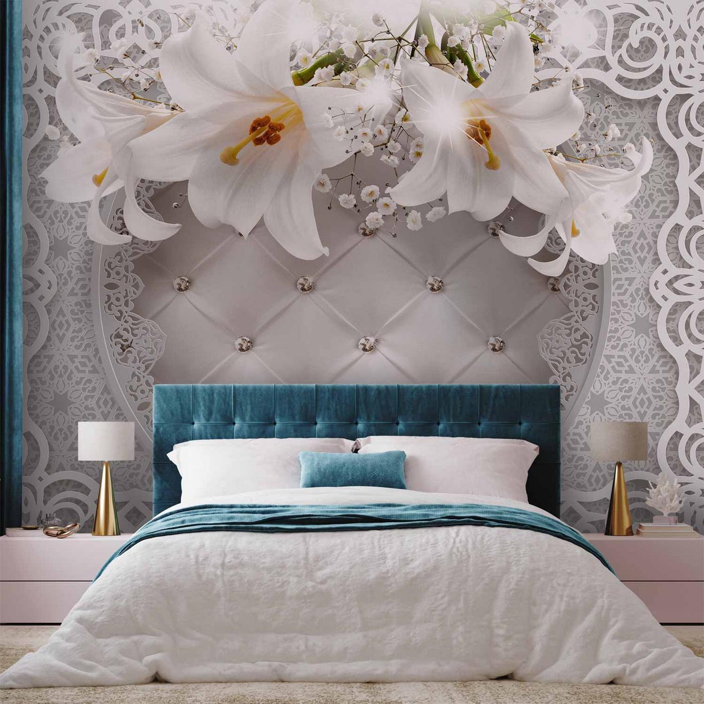 Fotobehang - Lilies and Quilted Background