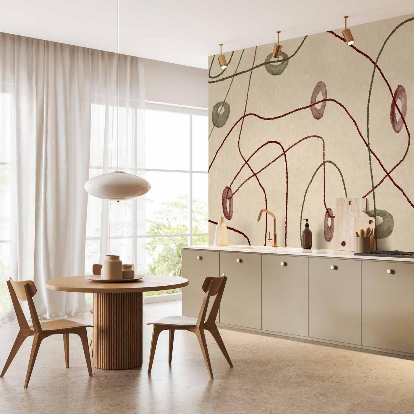 Fotobehang - Lines and shapes – bead labyrinth on a pale washed background