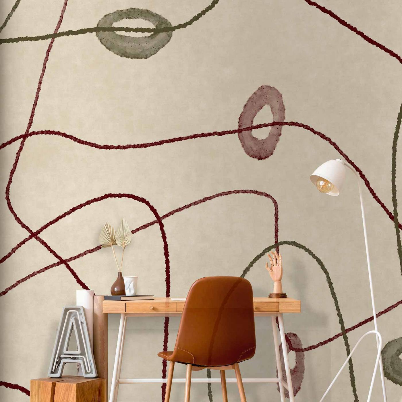 Fotobehang - Lines and shapes – bead labyrinth on a pale washed background