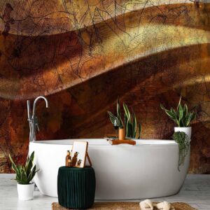 Fotobehang - Liquid gold - abstract wavy composition with leaf patterns