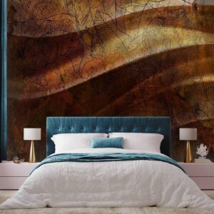 Fotobehang - Liquid gold - abstract wavy composition with leaf patterns