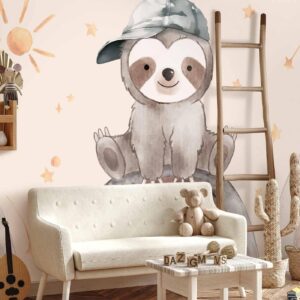 Fotobehang - Little Sloth Among Stars and Rainbows