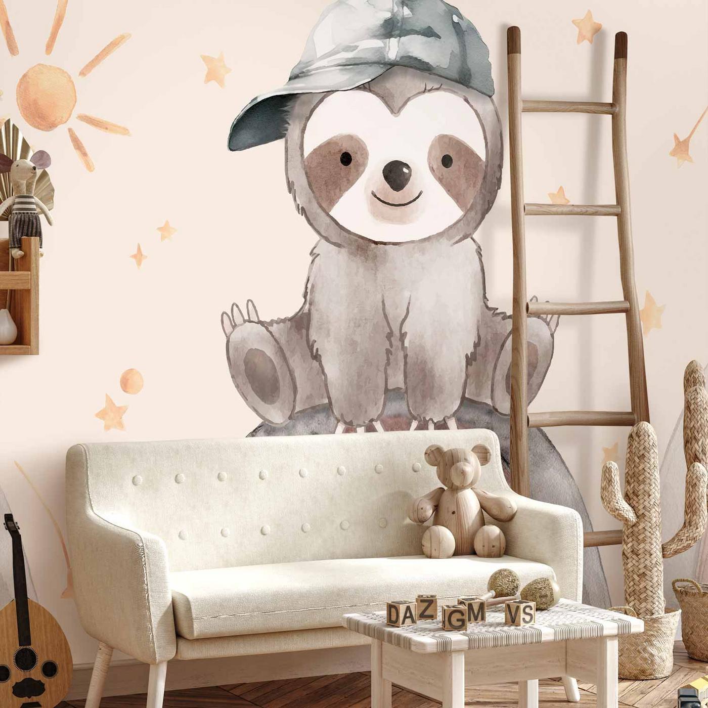 Fotobehang - Little Sloth Among Stars and Rainbows