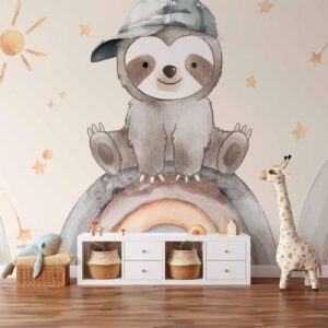 Fotobehang - Little Sloth Among Stars and Rainbows
