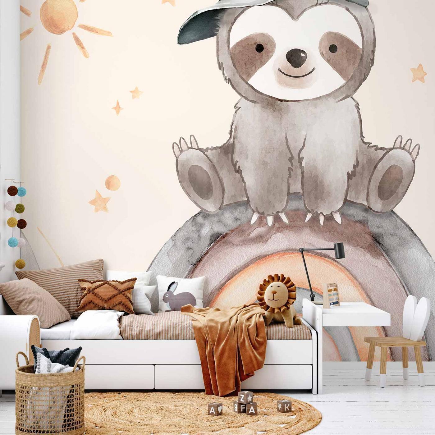 Fotobehang - Little Sloth Among Stars and Rainbows
