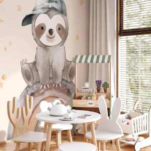 Fotobehang - Little Sloth Among Stars and Rainbows