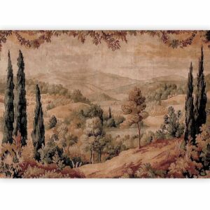 Fotobehang - Mediterranean landscape - old tapestry with a hill and a lake