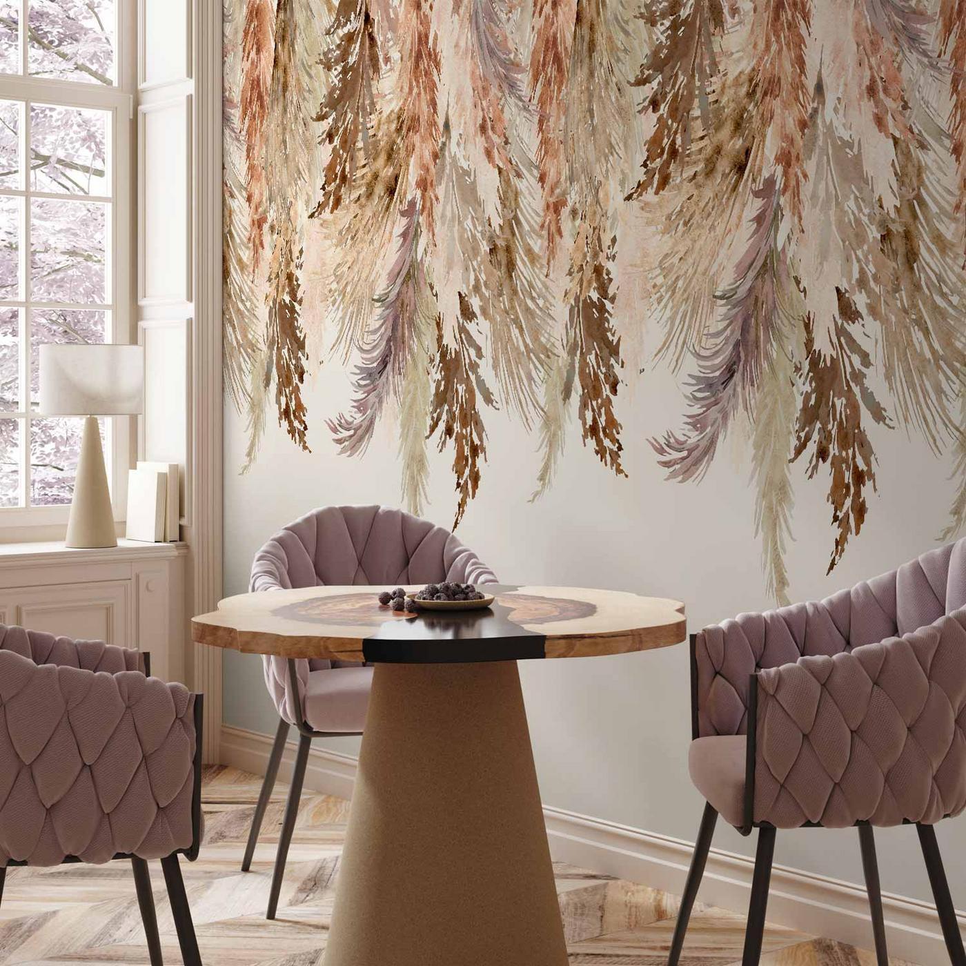 Fotobehang - Minimalist boho landscape - dangling leaves in beige colours