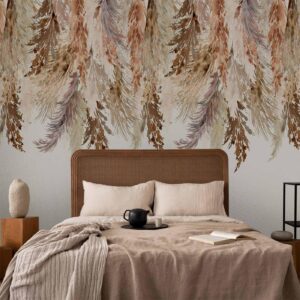 Fotobehang - Minimalist boho landscape - dangling leaves in beige colours