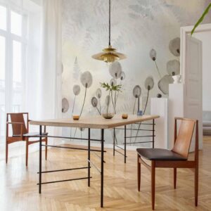 Fotobehang - Minimalist meadow - floral motif in light shades with reflections
