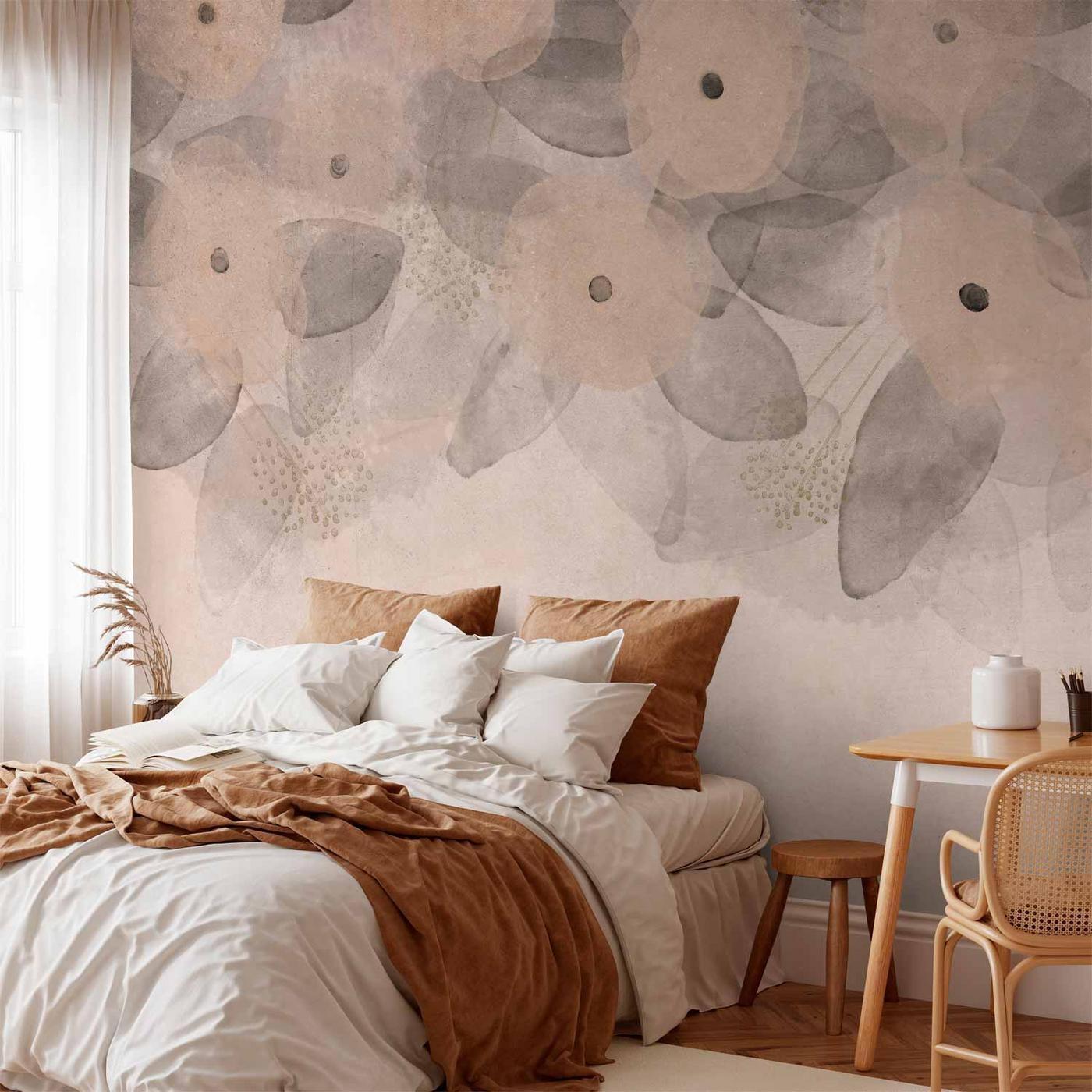 Fotobehang - Minimalist meadow - patterns on a delicate beige textured background