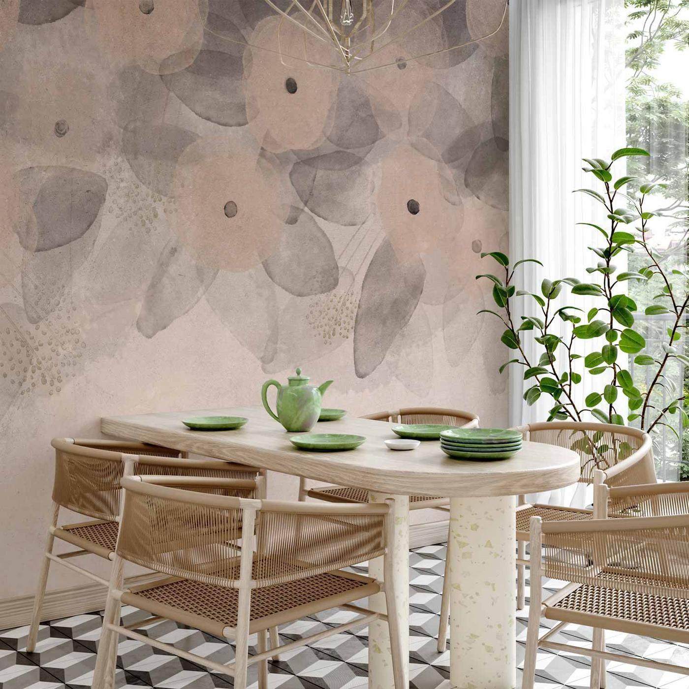 Fotobehang - Minimalist meadow - patterns on a delicate beige textured background