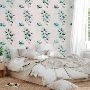 Fotobehang - Mint green nature - solid floral pattern with green leaves