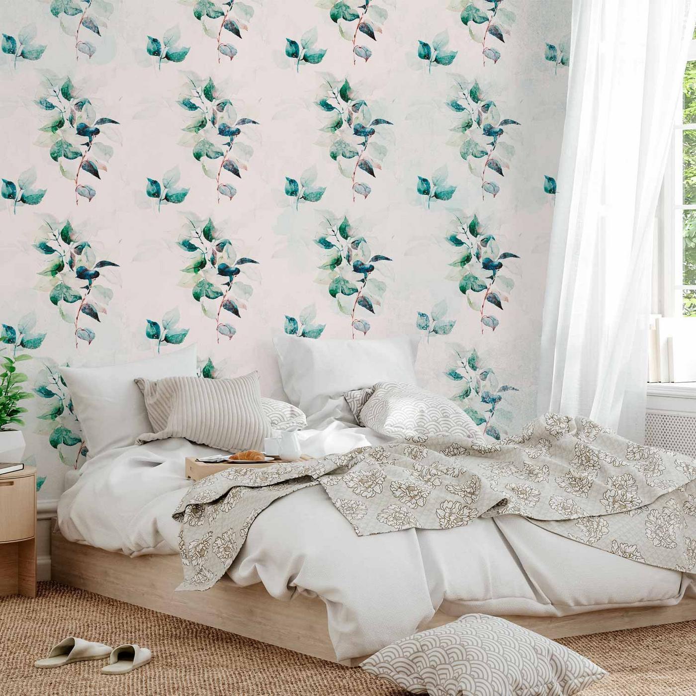 Fotobehang - Mint green nature - solid floral pattern with green leaves