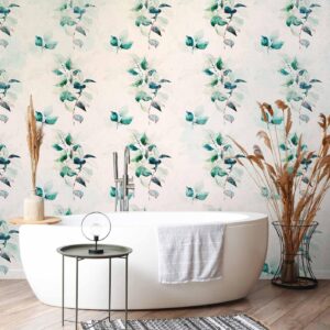 Fotobehang - Mint green nature - solid floral pattern with green leaves