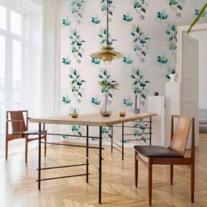 Fotobehang - Mint green nature - solid floral pattern with green leaves