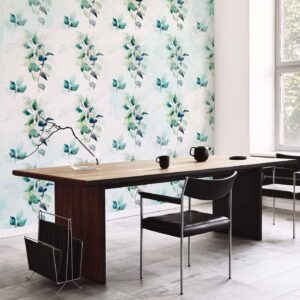 Fotobehang - Mint nature - uniform pattern in floral motif with green leaves