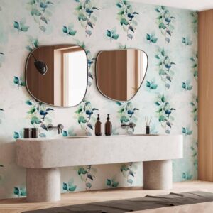 Fotobehang - Mint nature - uniform pattern in floral motif with green leaves