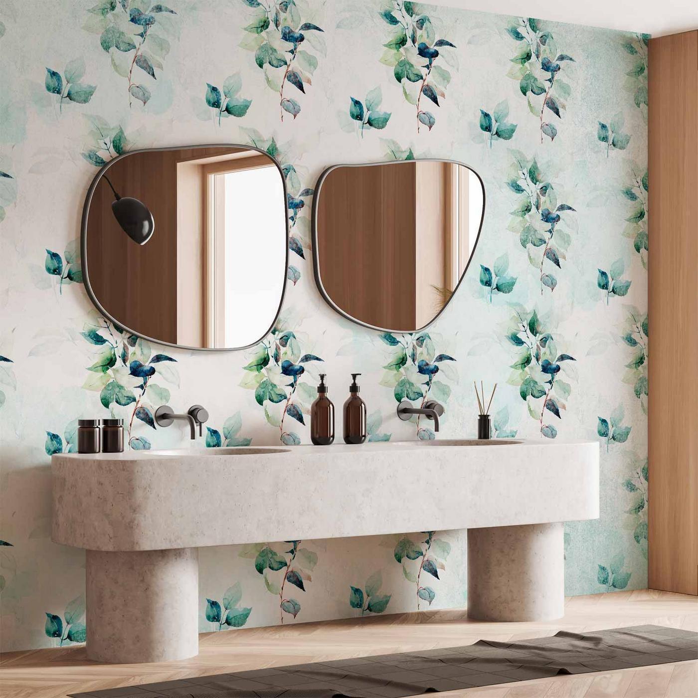 Fotobehang - Mint nature - uniform pattern in floral motif with green leaves